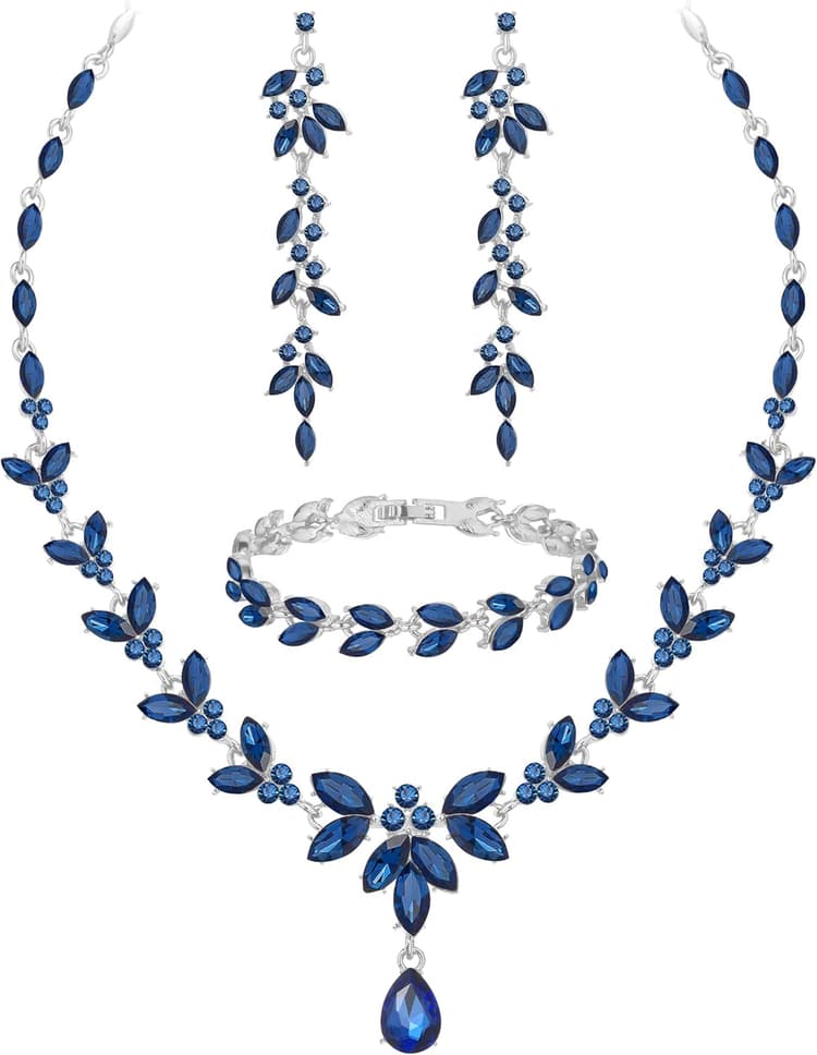 Wedding Jewelry Sets for Bride Bridesmaid Bridal Jewelry Set for Women Wedding Crystal Necklace Earrings Bracelet Set for Party Prom Jewelry