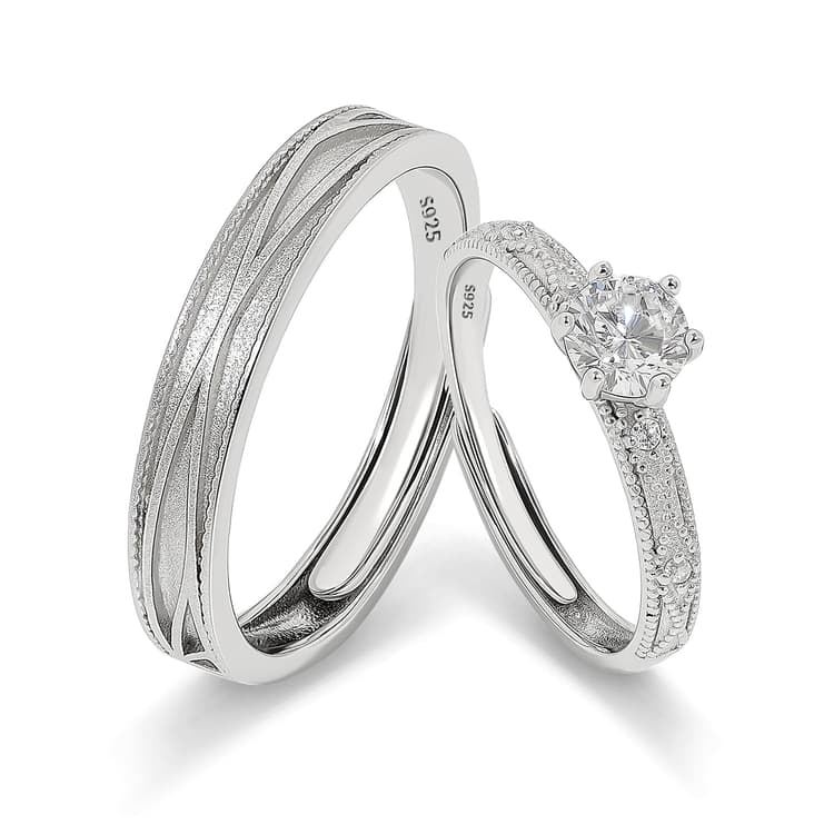 Meissa Bagues de Fiançailles 0.5CT pour Femmes et Hommes Alliances de Mariage Ensemble de Bagues pour Couples Bagues de Promesse Anniversaire Cadeaux Bijoux Saint-Valentin Ensemble de Deux Bagues