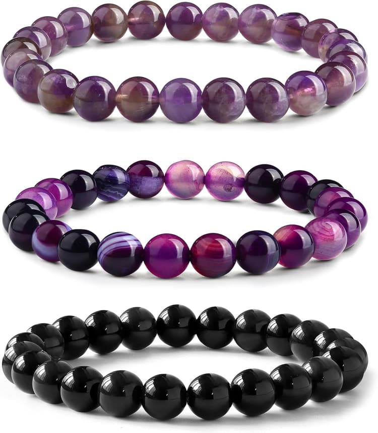 Adramata 3Pcs Bracelet Pierre Naturelle Lithotherapie 8mm - Élastique Empilable Pour Femmes Et Hommes