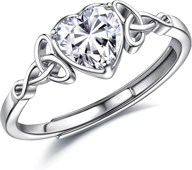 JeweBella Bague Argent 925 Femme Reglable Bague Pierre de Naissance Coeur Brillant Alliance Femme Bague de Fiancailles Bague Promesse Mariage Bague Pouce Bague Femme Argent Bijoux avec Boîte Cadeau
