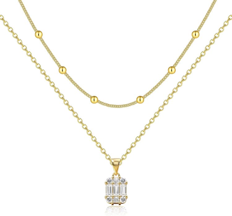 Silver Diamond Necklaces for Women Set, Layered Dainty 14K Gold Silver Plated Choker Chain Simple Pendent Diamond Necklace Stackable, Trendy Prom CZ Jewelry Gifts for Women