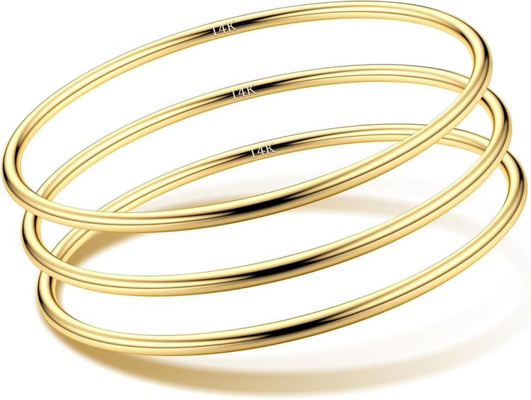 3 Pièces Bracelet Jonc Femme Acier Inoxydable Plaqué Or 14 Carats 3mm Épaisseur Argent Or Brillant Empilable Design Rond​​ Bracelets Bijoux pour Femme