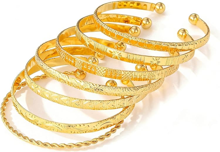 7 Pcs Bracelets Femme Or Empilables Épais Boho Lot Bracelet Indiens Ensemble de Bijoux pour Fille Indiennes Vintage de Mariage Africain Jonc Bouddhiste Bijoux Or Étanche