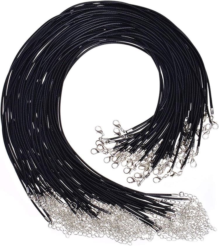 VEGCOO 40 Pcs Cordon de Collier Wax Cordon de Collier en Cuir Artificiel Collier Mousqueton en Corde Tressée DIY Collier Pendentif Accessoires Cordon de Collier Unisexe (Noir) 2.0MM SG-ZQ026-FR