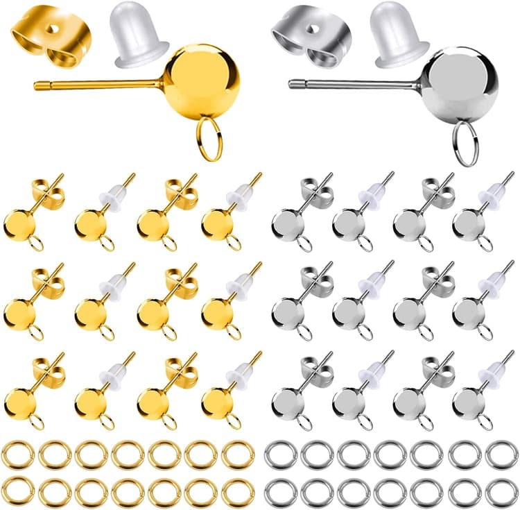 TOAOB 140pcs Boucles D'oreilles Poteaux en Acier Inoxydable 4mm Clous D'oreilles Boule Argent et Or avec Dos Papillon Apprêt et Fermoirs en Silicone pour Accessoires de Bijoux Fabrication Création