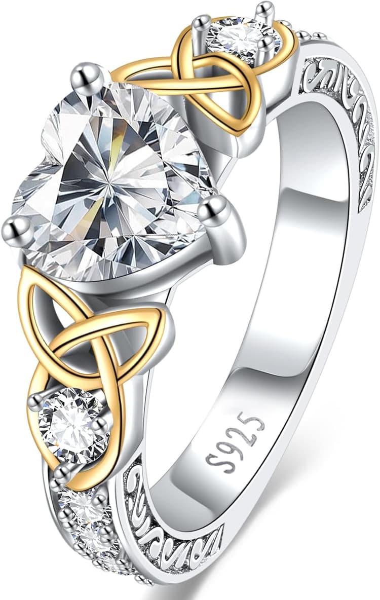 Moissanite Promise Rings for Her, 2CT D Color VVS1, Heart Shaped Celtic Knot, 925 Sterling Silver Engagement Wedding Anniversary Valentines Promise Gift with Certificate