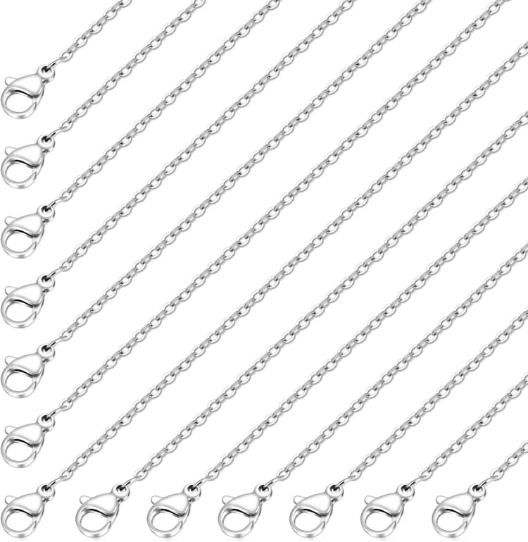 20pcs Necklace Chain with Lobster Clasps for Jewelry Making, Stainless Steel Chain Bulk Silver Chain Necklace Pack 1.5mm Thin Chains Silver Cable Chains for Necklace Pendants Making Supplies