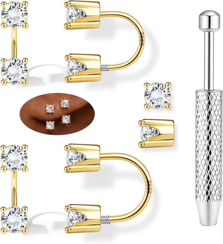 LOLIAS Lot de boucles d'oreilles en argent sterling 925 plaqué or 14 carats pour femme - Boucles d'oreilles créoles en or