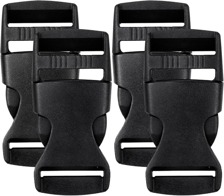 4 Pièces Boucle Plastique 25mm, Avec Clip à Double Ouverture Latérale, pour Bagages, Sangles, Sacs à Dos, Noir, 3.1×6.5cm