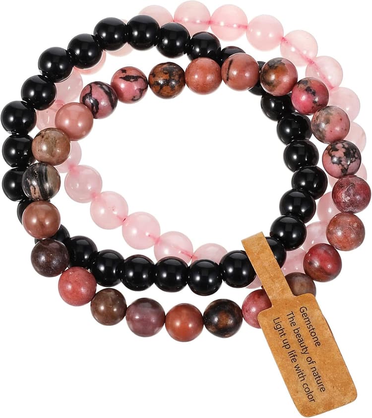 Mabor Lot de 3 bracelets de perles en pierre naturelle pour femme, bracelet pierre naturelle femme 8mm bracelet femme unisexe extensible avec pierres précieuses bracelet de yoga pour petite amie, sœur