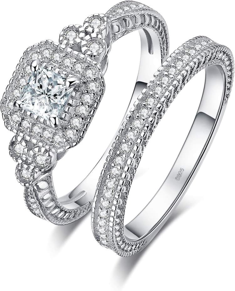 JewelryPalace Infini Empilable Bague Taille Princess Émeraude Pierre Argent 925 Femme, Classic Cubic Zirconia Bague Fiançailles Promise Anneau Alliance Plaqué Or Jaune Or Rose, Ensemble Bijoux Mariage