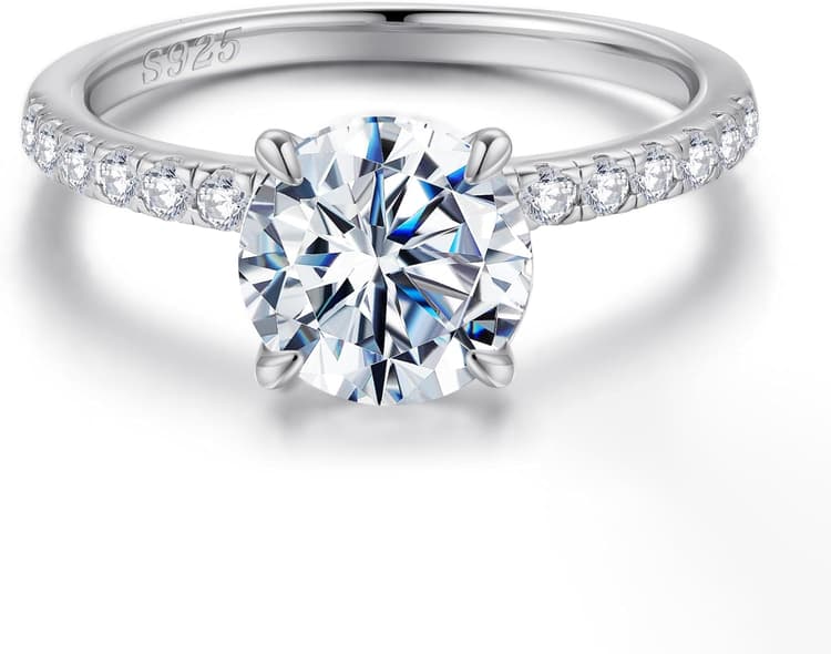 SMILEST 2ct Hidden Halo Engagement Rings for Women, 14K White Yellow Gold Plated Solid 925 Sterling Silver Cubic Zirconia Ring 4 Claw Side Stone Engagement Rings for Women Solitaire Ring