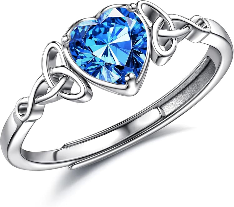 JeweBella Bague Argent 925 Femme Reglable Bague Pierre de Naissance Coeur Brillant Alliance Femme Bague de Fiancailles Bague Promesse Mariage Bague Pouce Bague Femme Argent Bijoux avec Boîte Cadeau