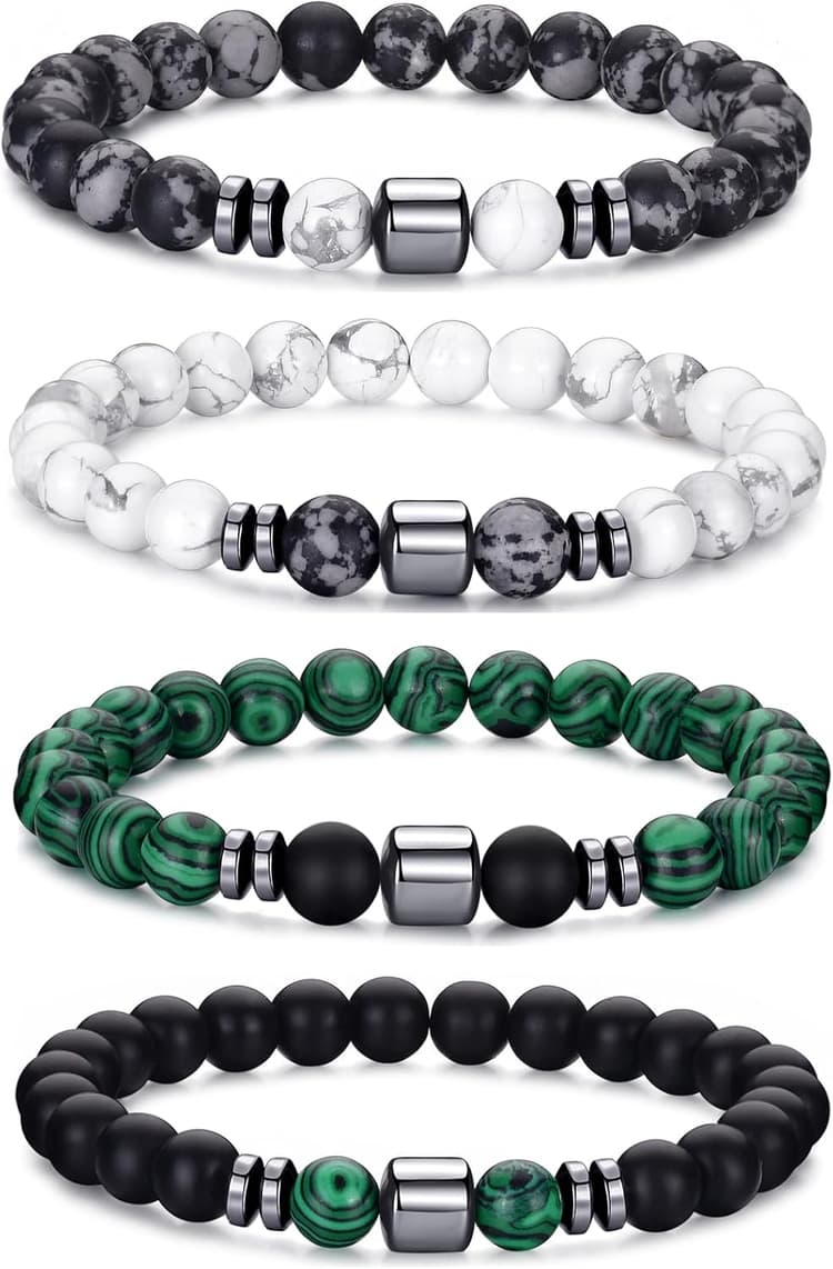 RANKEEF ensemble de Bracelets de perles pour hommes 8MM oeil de tigre pierre de lave extensible pierre naturelle Bracelet de perles pour hommes Bracelet pour hommes