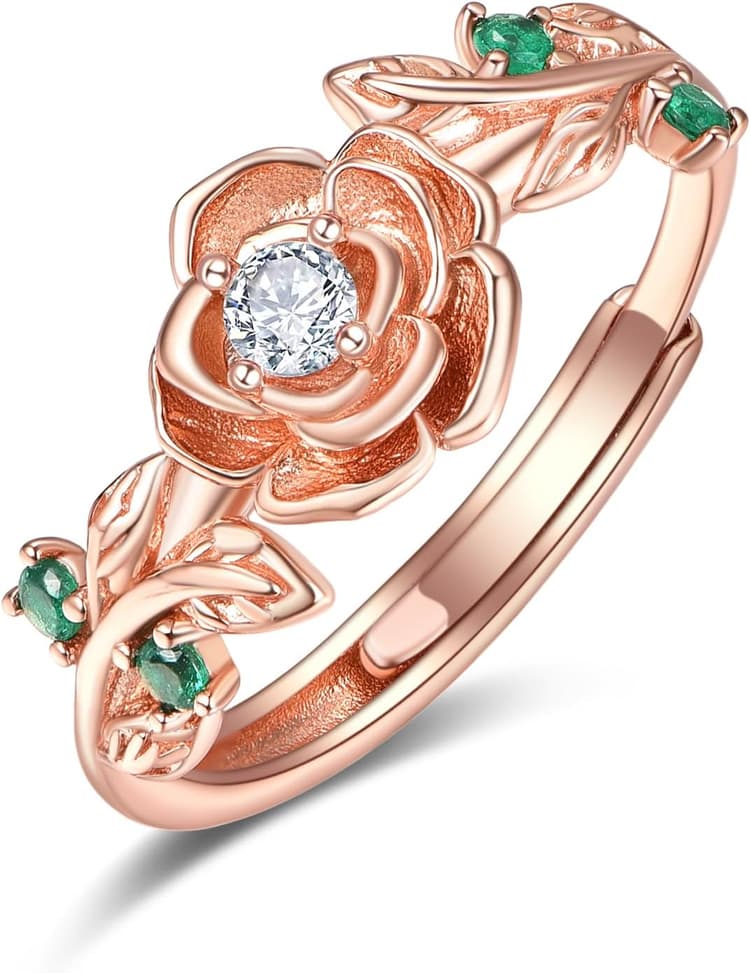 Bagues avec pierre de naissance rose pour femme, argent sterling 925, or, bague fleur, fête des mères, anniversaire, bijoux, cadeaux pour femme, petite amie, mère, grand-mère, fille