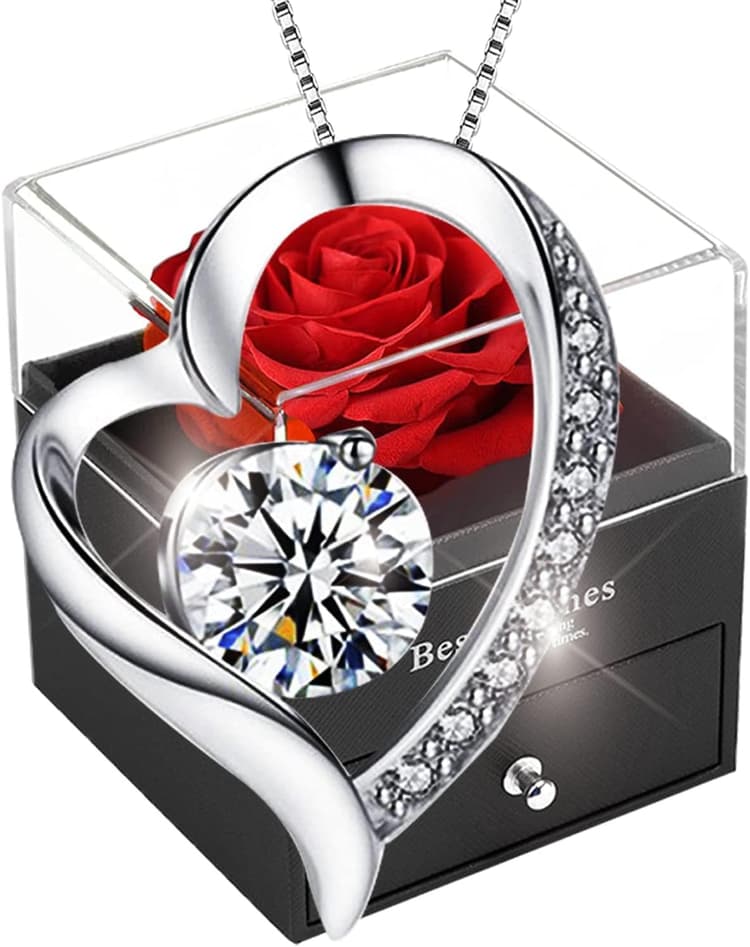 SWEETIME Rose eternelle,Femme boîte de Roses,Rose Conservée,Rose Stabilisée Rouge,Cadeau pour Elle la Noël,La Saint-Valentin,Fête des mères,Anniversaire