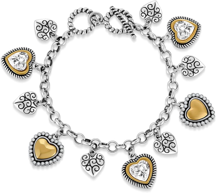 WOWORAMA Bracelet à breloques en forme de cœur pour femme - Argent et or - Bracelet tendance à maillons