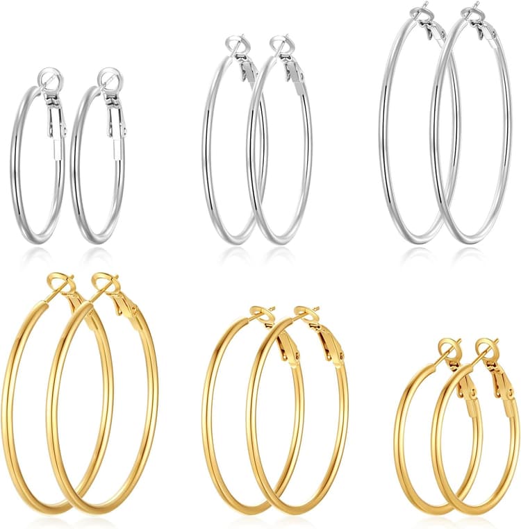 Silver Gold Two Tone Big Hoop Earrings for Women | 14K Real Gold Plated Hypoallergenic Large Womens Golden Hoops Earrings Set for Women 3 Sizes (30/40/50mm)