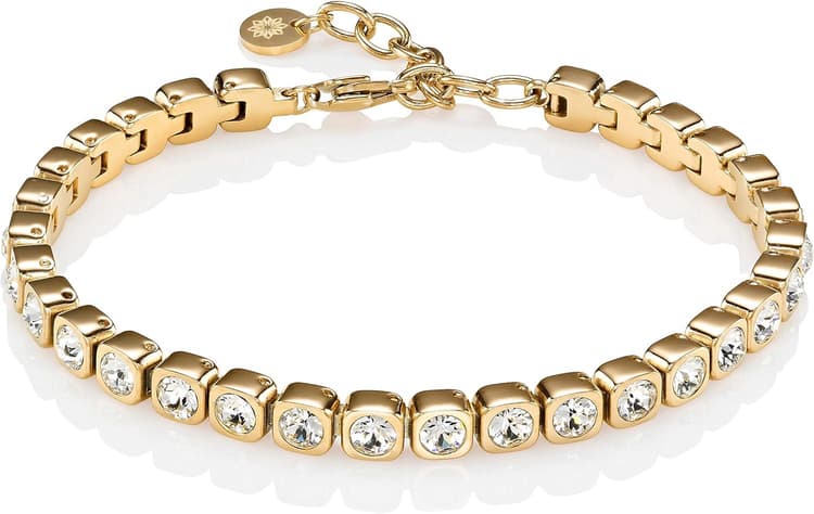 namana Bracelet en Rivière en Or Jaune, Or Rose ou Acier Poli, Serti de Cristaux, Bracelet Tennis Femme en Acier Inoxydable ou Plaqué en Or Rose 18 carats, Disponible en 2 Tailles