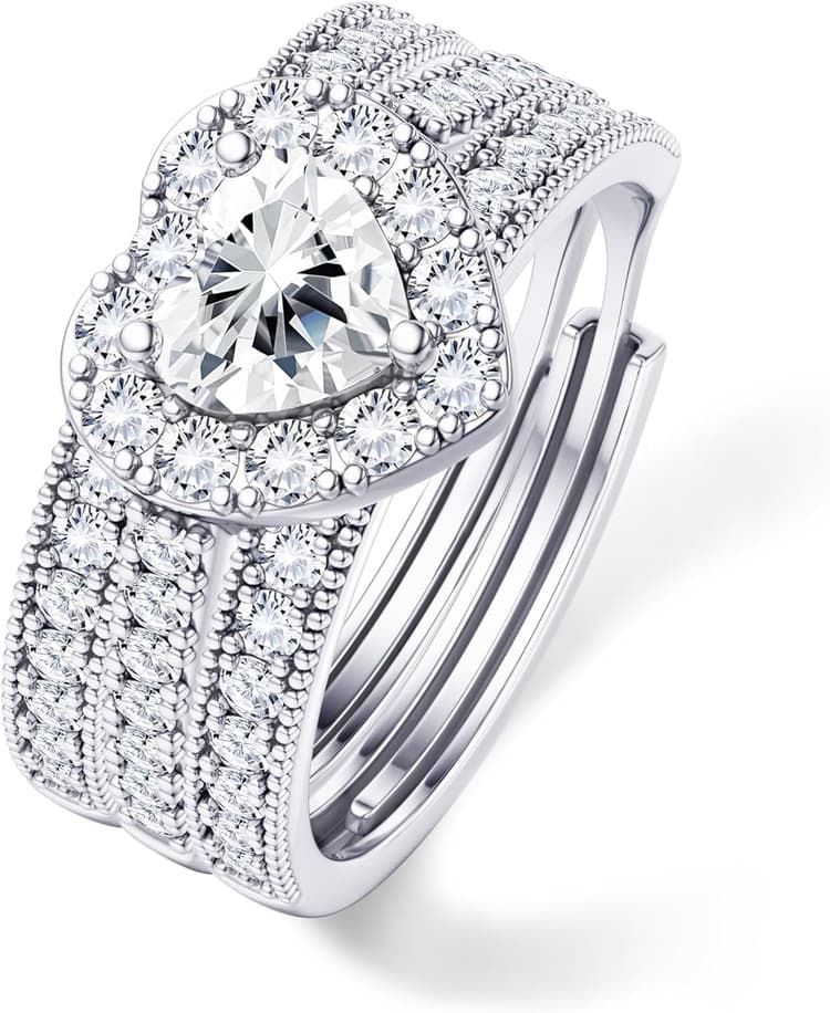 LOLIAS Trois en Un Bague Femme Or/Argent Lot Bague Couple Reglable Ajustable Fiançailles Femme Bijoux Cadeau Femme