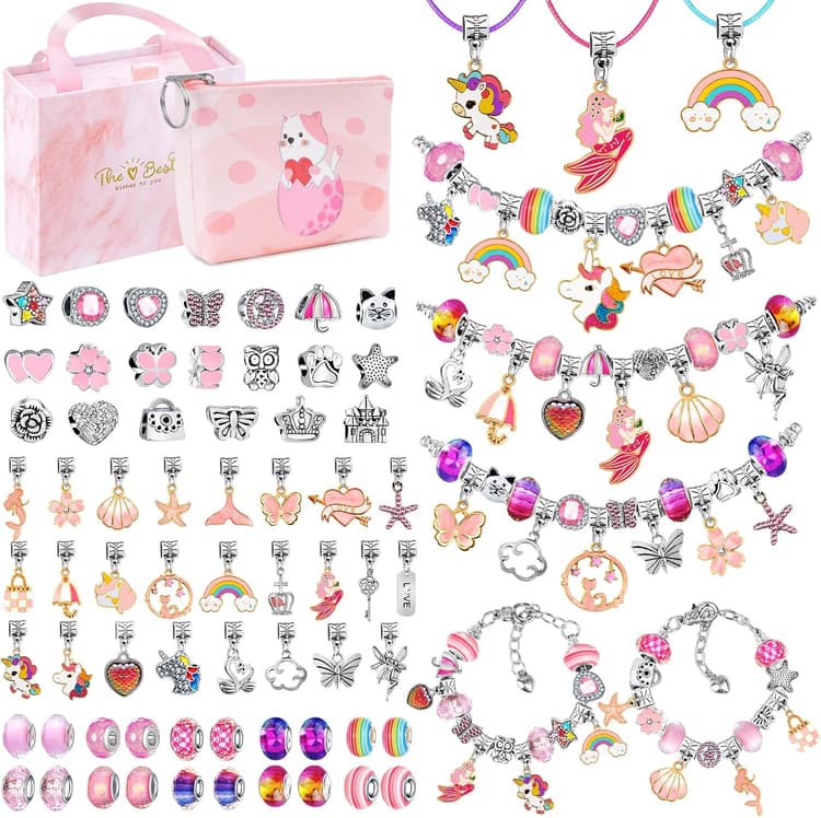 WEVOL Cadeau Fille 5-13 Ans Jouet Enfants DIY Charms Bracelet Kit Fabrication Bijoux Jouet Fille 5 6 7 8 9 10 11 12 13 Ans Idée Cadeau de Noël, Anniversaire