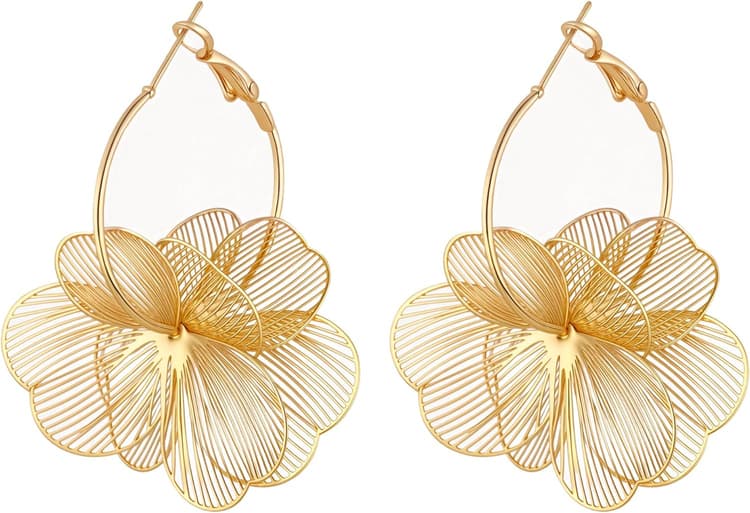 Dangle Flower Earrings for Women Statement Trendy Hoop Earring Floral Drop Earrings Jewelry