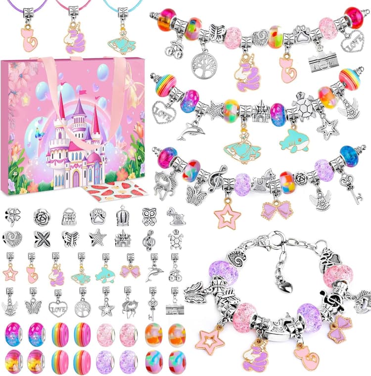 WEVOL Cadeau Fille 5-13 Ans Bijoux Enfants Jeux Charms Bracelet Kit Fabrication Creation Idée Jouet de Pâques Noël Anniversaire