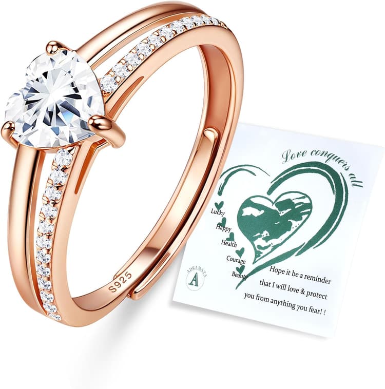 Adramata Bague Argent 925 Femme Reglable Bagues Coeur Zircone Cubique Empilables Alliance Femme Plaqué Or 16K/Or Rose/Argent Bague de Fiancailles Bagues Promesse Mariage Éternel