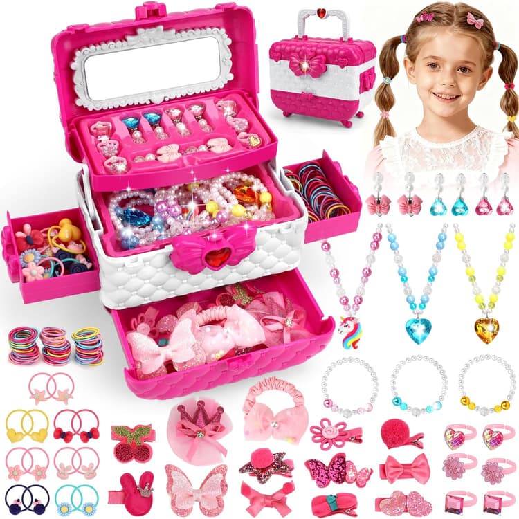 Flybay Bijoux pour Enfants Filles Jouet pour 3-12 Ans, Ensemble de Bijoux pour Enfants avec Collier, Bague, Épingles à Cheveux et Élastiques, Cadeau d'Anniversaire Noël pour Filles 3 4 5 6 7 8 9 10