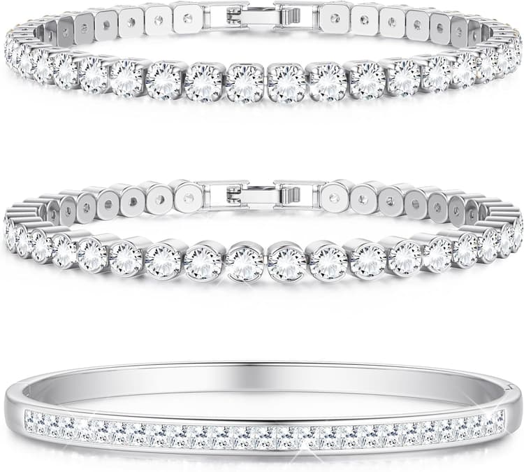 Yadoca Tennis Bracelets for Women Gold Bangle Bracelet Set 18K Gold Plated Stackable Cubic Zirconia CZ Diamond Bracelets Stack Wedding Bracelets for Brides Dainty Jewelry Gift Sizes 6.5-7.5 Inch 3Pcs