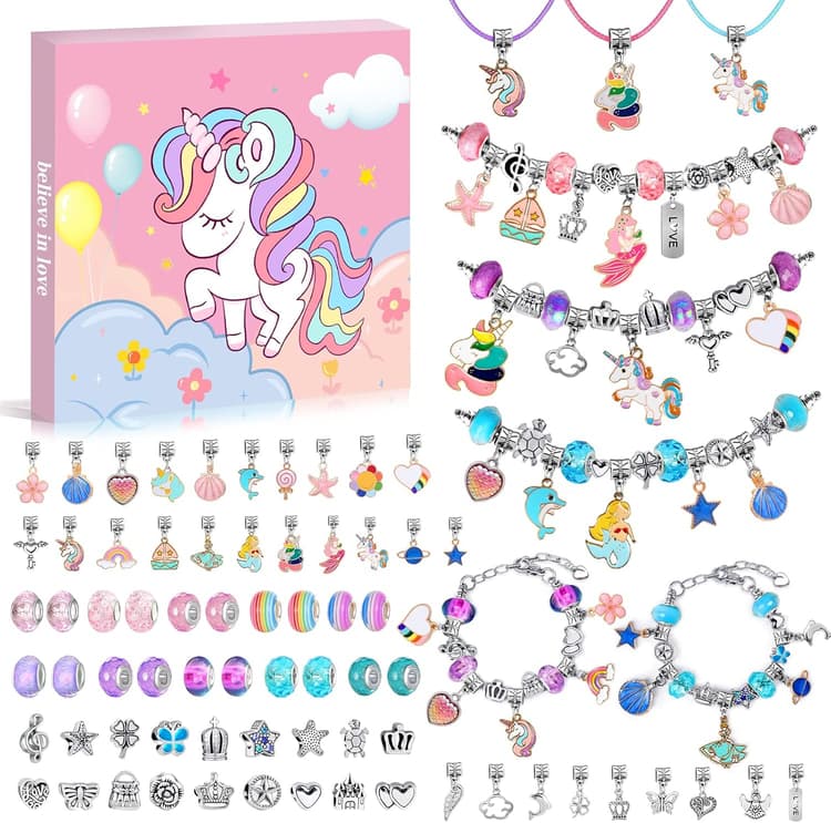 WEVOL Kit de Fabrication de Bracelet à Charms DIY - Jouet Bijoux pour Filles 5-13 Ans - Idée Cadeau Noël et Anniversaire