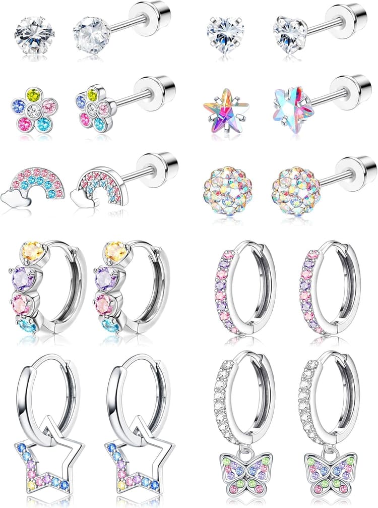 Hypoallergenic Earrings For Girls Women Surgical Stainless Steel Screw Back Earrings Set For Sensitive Ears Kids Earrings Toddler Earrings Cute Girls Earrings