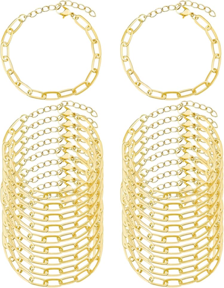 tiggell 20pcs Chain Bracelets Kit Alloy Link with Lobster Clasps for Christmas DIY Women Jewelry Findings Bracelet Making (Gold)