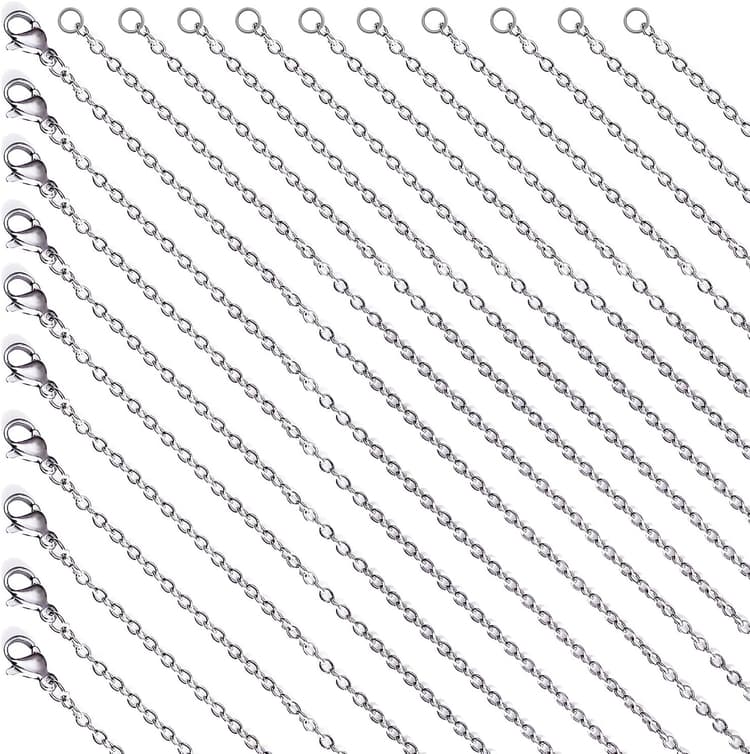 Stainless Steel Necklace Chain, Hypoallergenic, 20 Pack, Silver, Jewelry Making Accessories (17+19 inch)