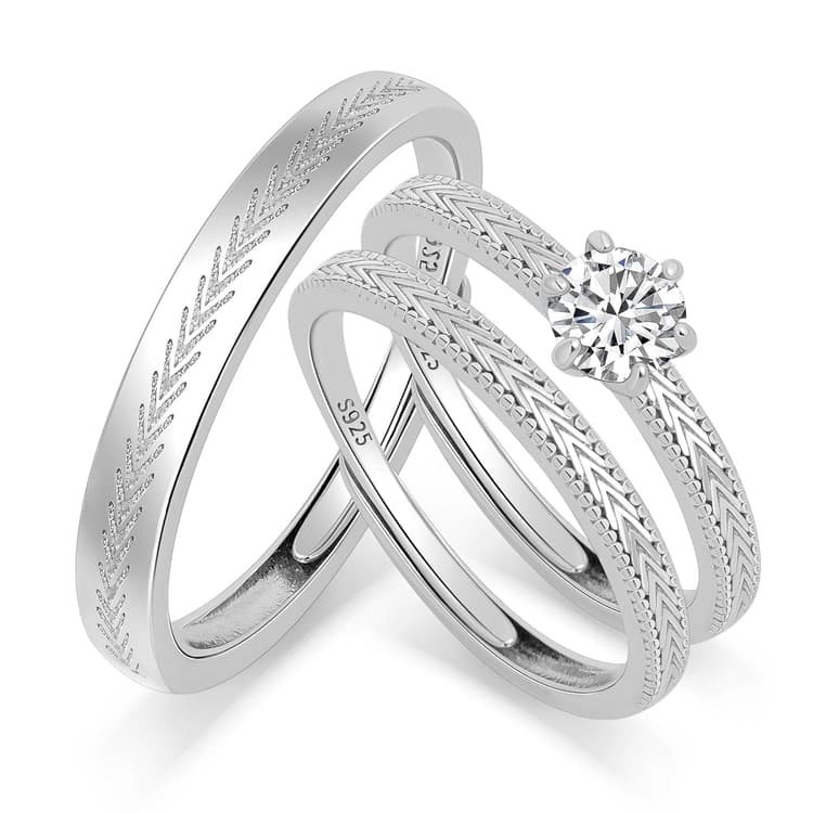 Meissa Bague Couple pour Hommes et Femmes Argent 925 Alliance Mariage pour couple Promesse Fiançailles Réglable Anniversaire Bague De Mariage Bague Bijoux Cadeau (b_Trois de bagues)