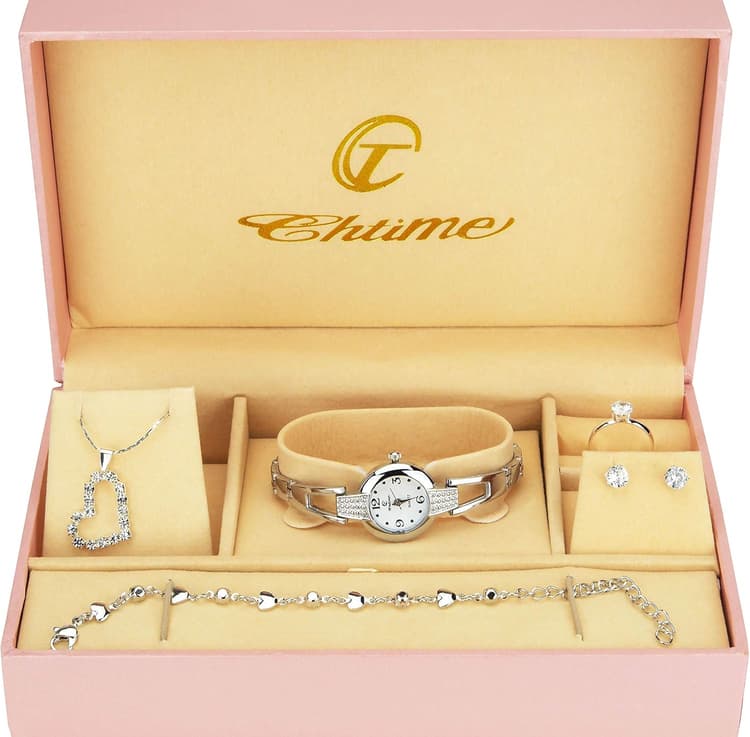 Coffret cadeau Montre Femme - Parure de Bijoux- Collier-Bague- Boucles d'oreilles
