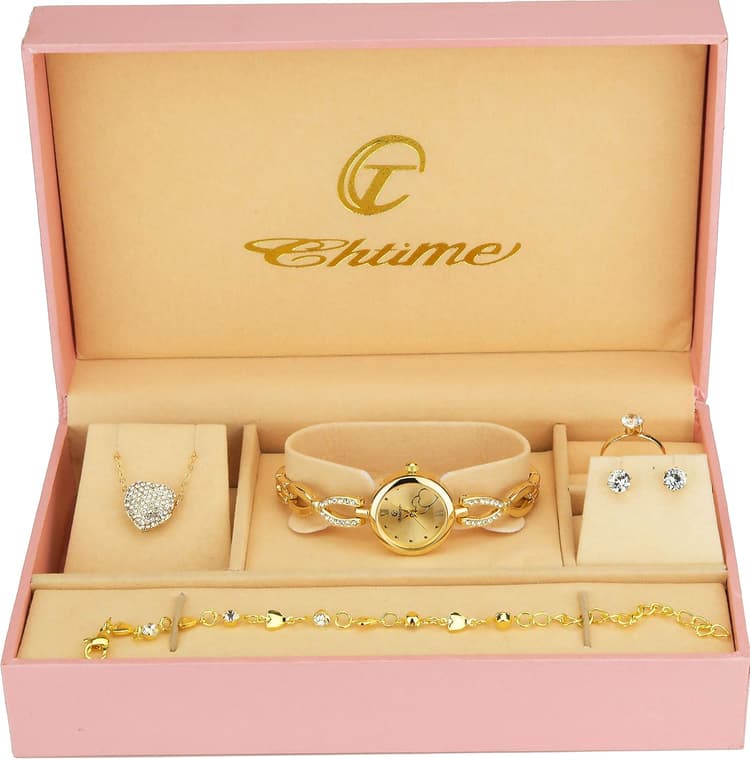 Coffret Cadeau Montre Femme - Parure de Bijoux- Collier-Bague- Boucles d'oreilles - Bracelet