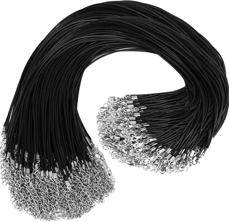 100Pcs Premium Leather Necklace Chains Bracelet Cord with Clasps for Pendants, Bulk Waxed Rope Necklace String, Black , 18" for Jewelry Making Supplies, 1.5mm DHOOZ