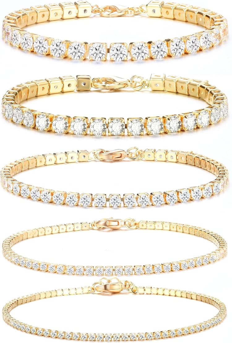 Dochais 3-5 Pièces Bracelet Tennis Femme Or Argent, Bracelet Femme avec Zircone Cubique, Bracelet Tennis Brillant, Bracelet Cristal Femme pour Femme Fille Cadeau Bijoux