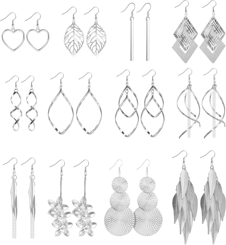 Boucles d'oreilles Argent Or pour femme, 6 Paires de Boucles d'oreilles Creoles Clous Set en Argent Sterling 925, Boucles D'oreilles à Charnière Pendantes Vertes pour Femmes Filles