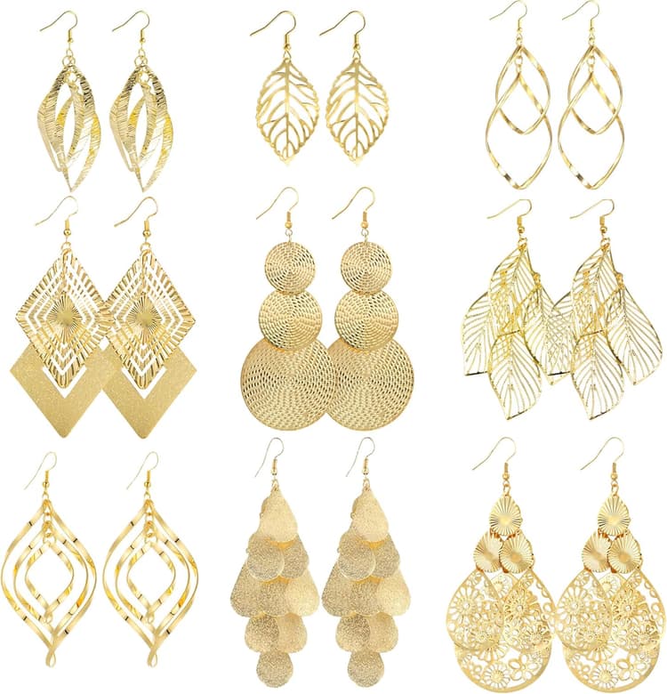 Boucles d'oreilles Argent Or pour femme, 6 Paires de Boucles d'oreilles Creoles Clous Set en Argent Sterling 925, Boucles D'oreilles à Charnière Pendantes Vertes pour Femmes Filles