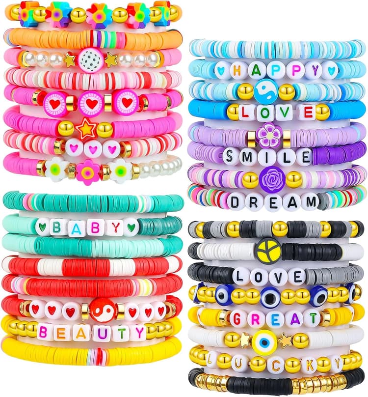 LUYI 32 Pcs Preppy Jewelry Bracelets for Women Clay Bead Colorful Surfer Heishi Bracelet Set Stackable Beaded Friendship Stretch Bracelets Boho Y2K Summer Beach Elastic Layering Bracelets