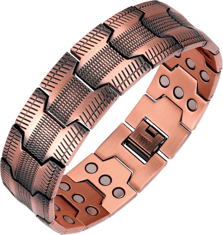 Feraco Men's Copper Bracelet,3X Strength 99.99% Pure Copper Magnetic Bracelets with Magnets,Adjustable Length with Sizing Tool