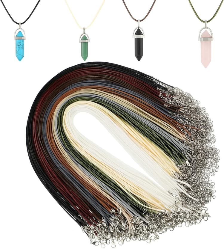 Tudomro 100 Pieces Waxed Leather Necklace Cord Bulk with Clasp Necklace Bracelet Chains String Rope Cord for Jewelry Making Pendants Charms(Earth Tone,20 Inch)