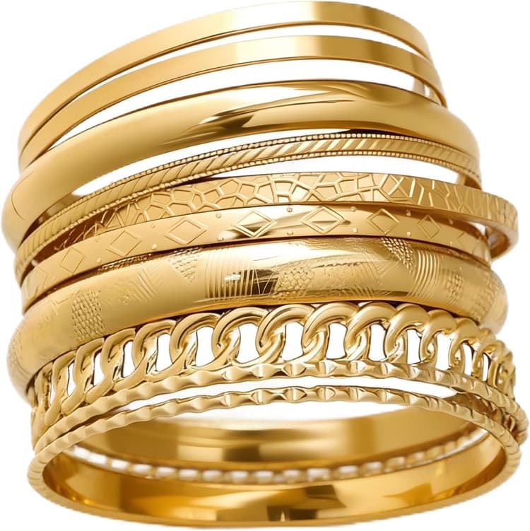 ÌF ME Gold Bangle Bracelets for Women, Indian Bangles Stackable Set, Multi Layer Textured 14K Gold Plated Chunky Bracelets Boho Jewelrys Set