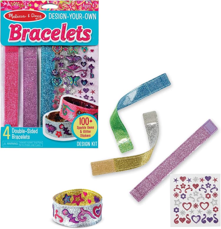 Melissa & Doug Design-Your-Own Bracelets with 100+ Sparkle Gem & Glitter Stickers, Kids Snap Bracelets, Stickers & Jewelry Crafts, Preschool Toys for Girls & Boys Ages 4+