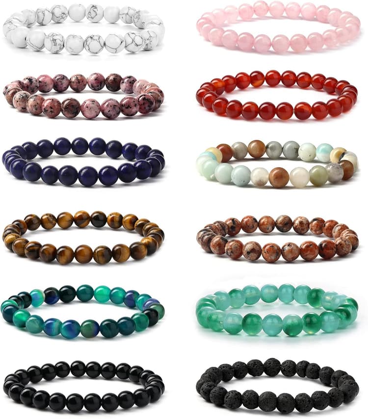 YADOCA 12 Pcs 8mm Bracelets Perles pour Femme Homme Bracelet Pierre Naturelle Yoga Oeil de Tigre Bracelets Cristal Réglable Extensible Hommes Bracelets Perles Ensemble