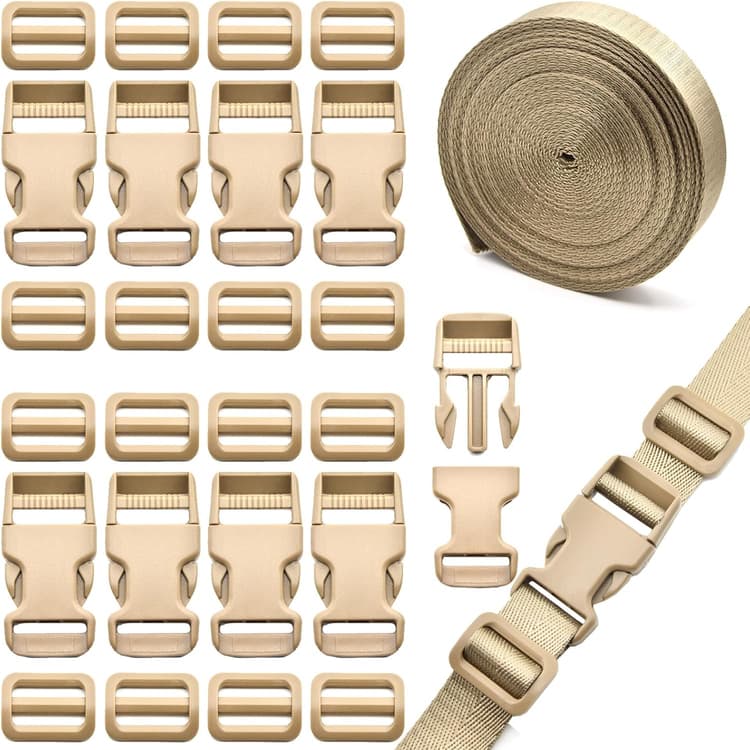 10 yards Sangle Nylon 25 mm avec 10Pcs Boucles en Plastiques, 20Pcs Boucle Plastique Clip Fermoir pour Sangle, pour Sac à Dos, DIY Artisanat, Tente, Sac à Dos Enfant, Collier de Chien