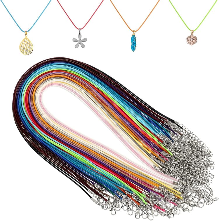Lot de 60 cordons en cuir ciré avec fermoir, 50,8 cm, cordons colorés pour pendentifs, collier en corde de 1,5 mm pour fabrication de bracelets, colliers, bijoux