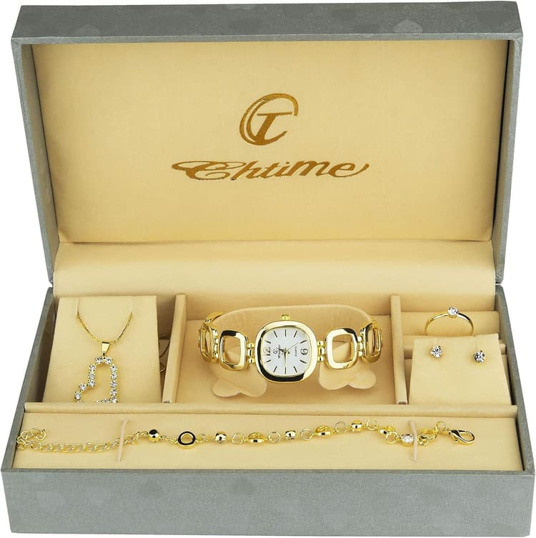 Coffret cadeau Montre Femme - Parure de Bijoux- Collier-Bague- Boucles d'oreilles - Bracelet